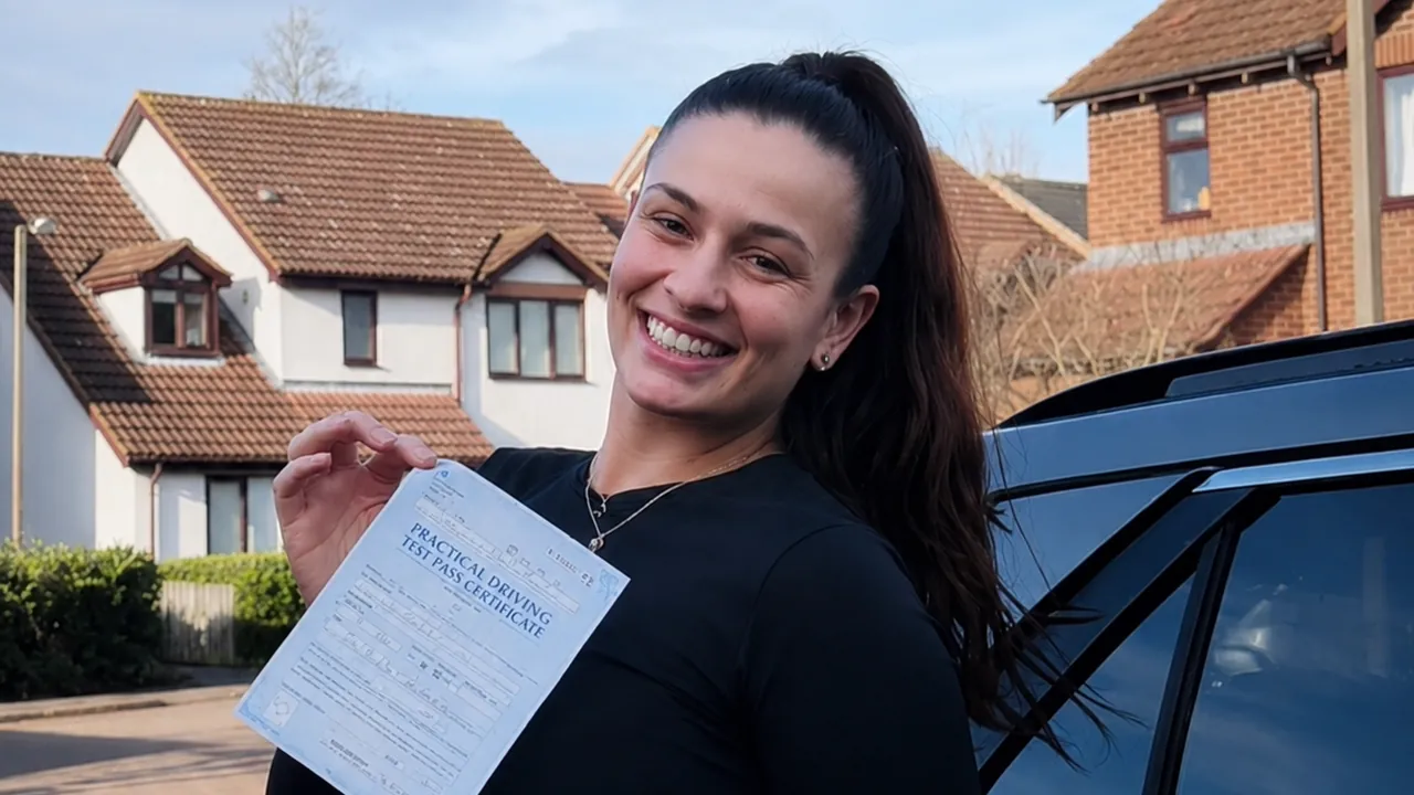 A SAR Driving School pupil holding their pass certificate after an automatic driving test