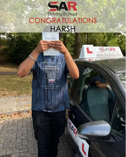 Harsh, passed with SAR Driving School