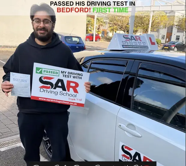 A SAR Driving School pupil, first-time pass at Bedford with SAR Driving School