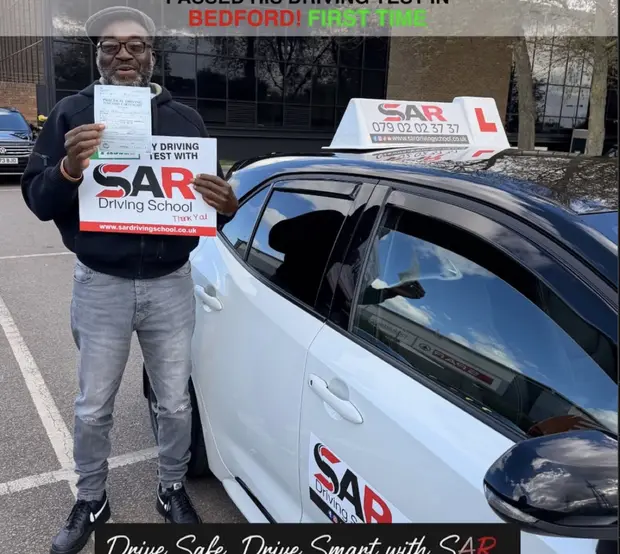 A SAR Driving School pupil, first-time pass at Bedford with SAR Driving School