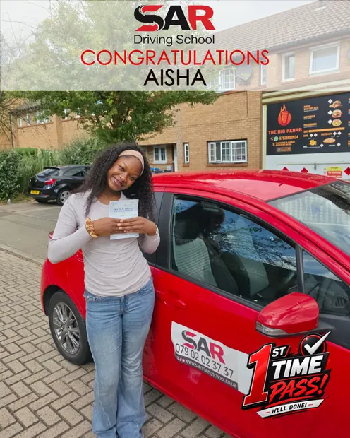 Aisha, first-time pass with SAR Driving School