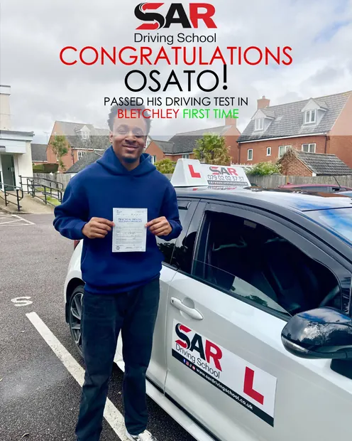 Osato, first-time pass at Bletchley with SAR Driving School