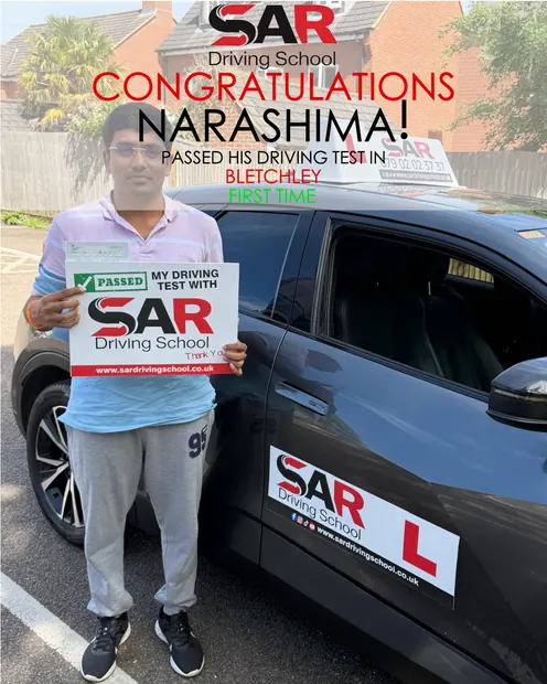 Narashima, first-time pass at Bletchley with SAR Driving School