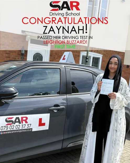Zaynah, first-time pass at Leighton Buzzard with SAR Driving School