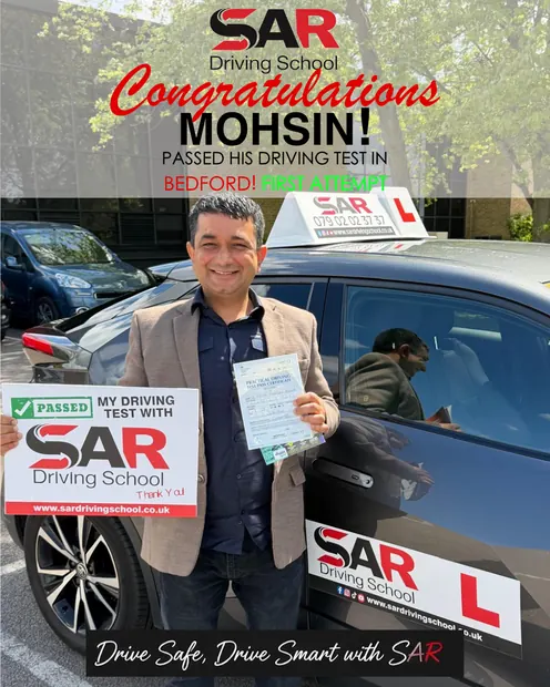 Mohsin, first-time pass at Bedford with SAR Driving School