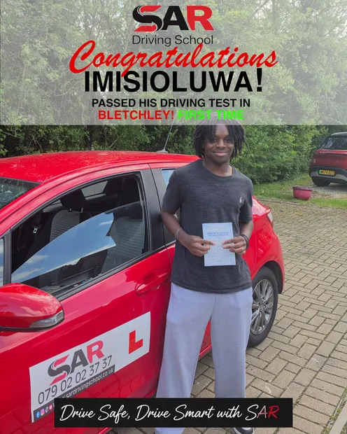 Imisioluwa, first-time pass at Bletchley with SAR Driving School