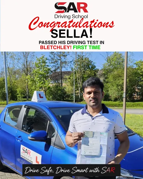 Sella, first-time pass at Bletchley with SAR Driving School