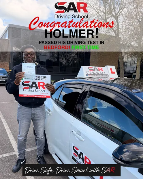 Holmer, first-time pass at Bedford with SAR Driving School