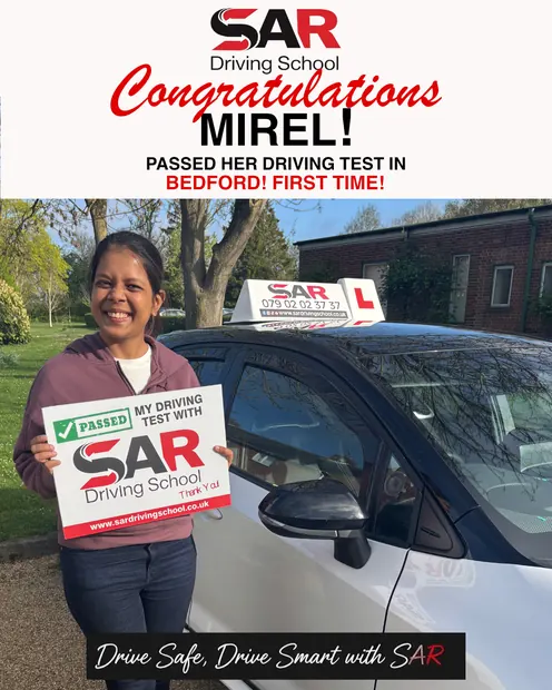Mirel, first-time pass at Bedford with SAR Driving School