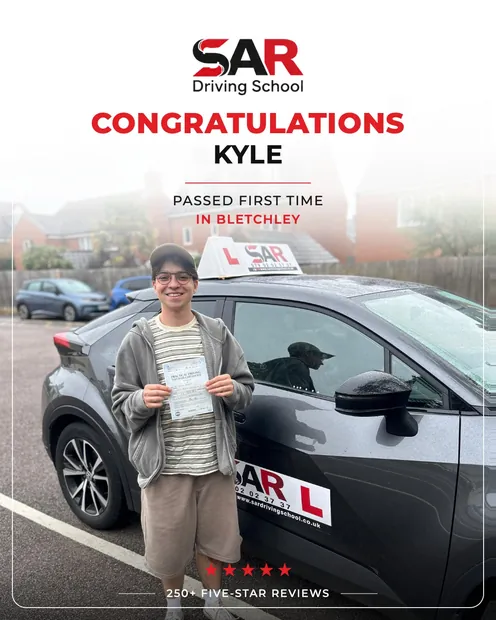 Kyle, first-time pass at Bletchley with SAR Driving School