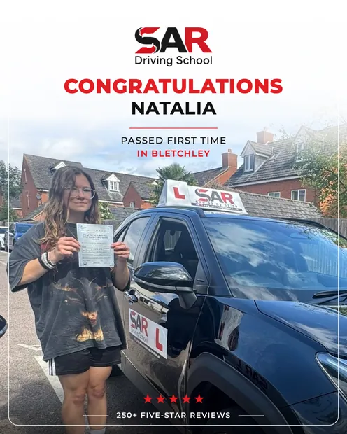Natalia, first-time pass at Bletchley with SAR Driving School