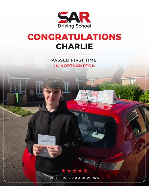 Charlie, first-time pass at Northampton with SAR Driving School
