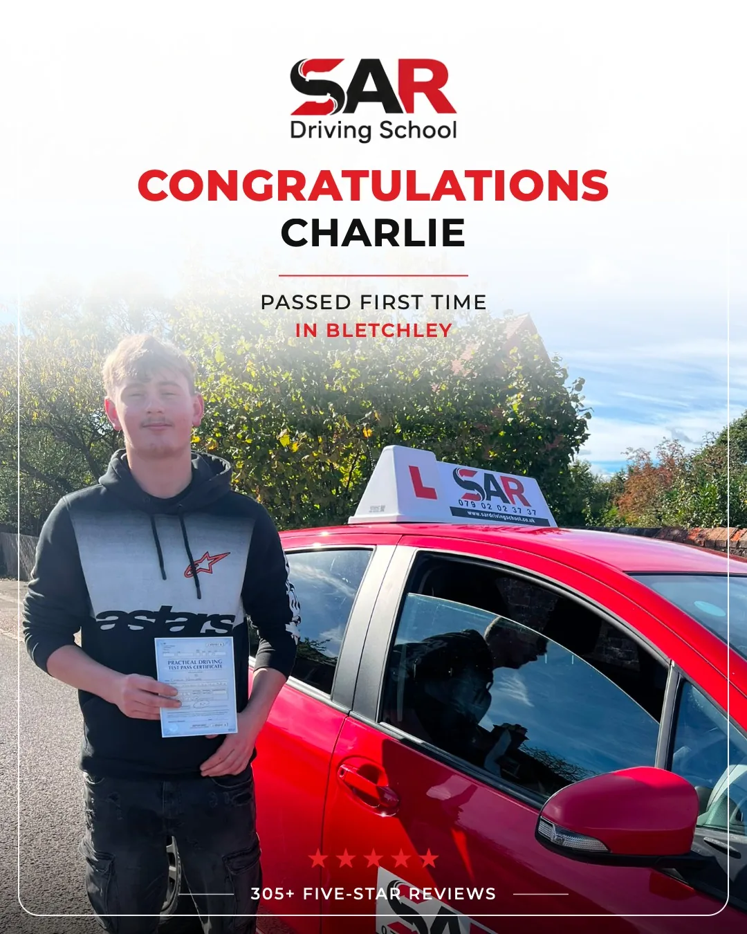 A SAR Driving School pupil on the day they passed their driving test